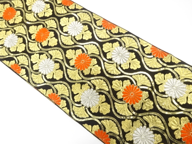 アンティーク　変わり立涌に菊模様織り出し袋帯（着用可）